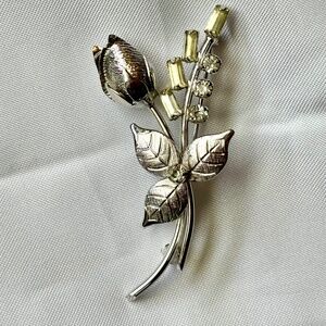 Rare Tru Kay Sterling diamond Rose Brooch